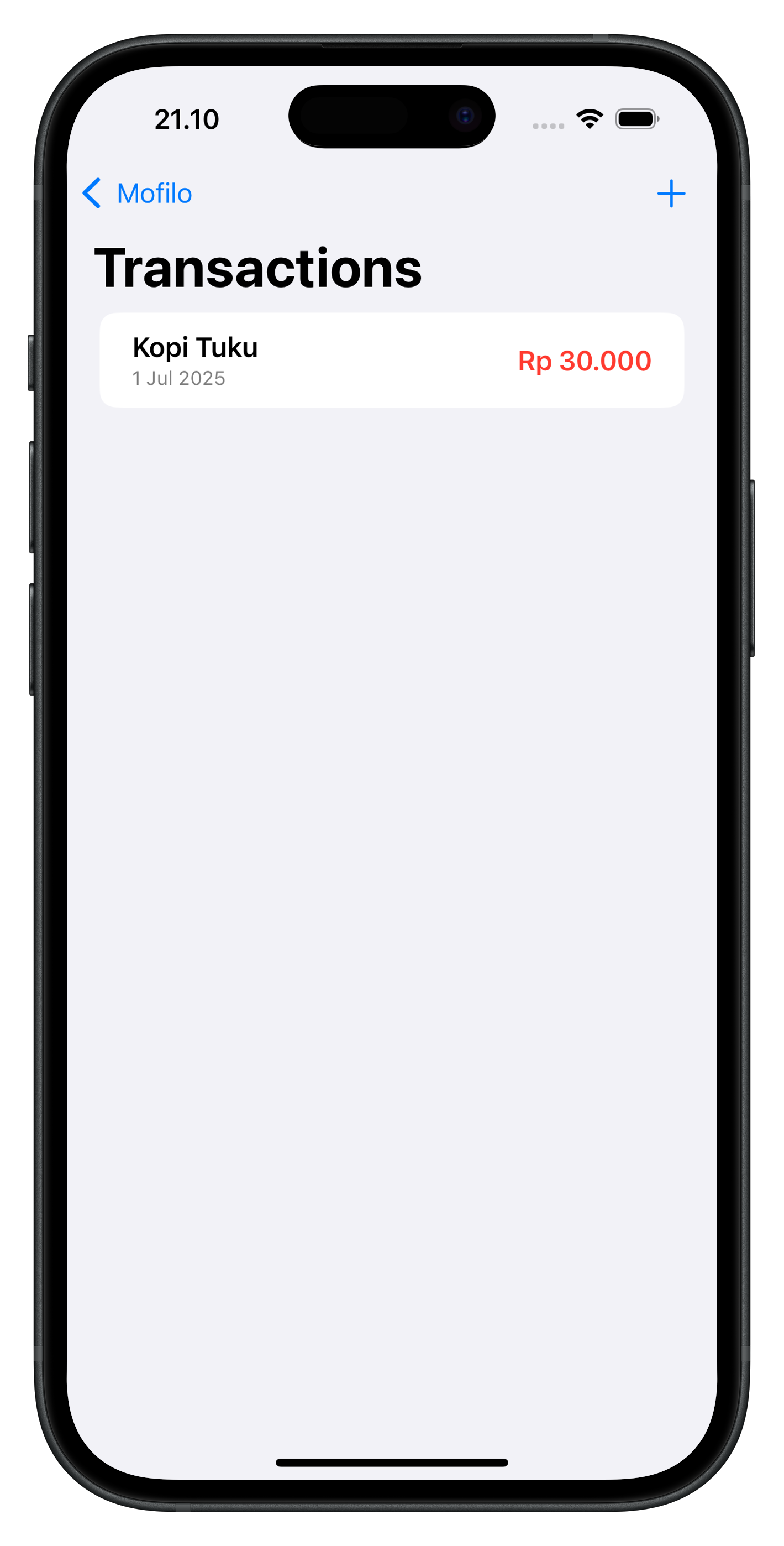 Mofilo App Transactions Page
